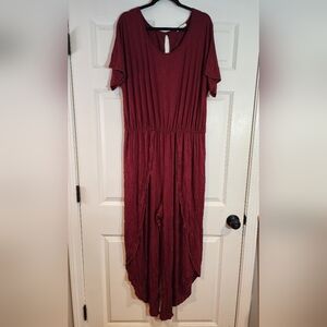Story Teller stretchy maroon short sleeve jumpsuit 2X